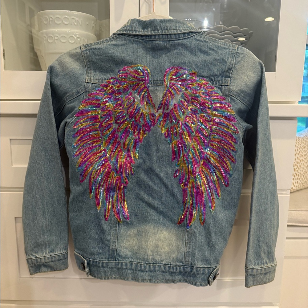 Lola + The Boys Denim Jacket with Vibrant Wing Design